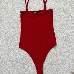 Brandy Melville Red Ribbed Bodysuit